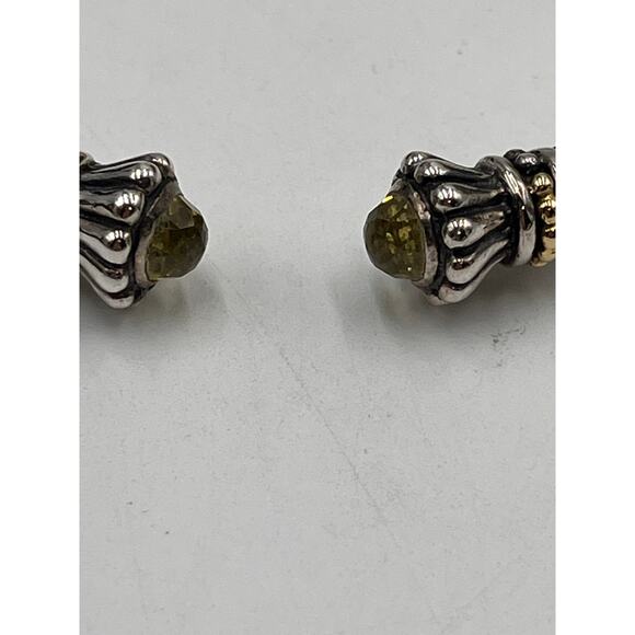 Samuel Benham SB Sterling Silver 14k Gold Citrine Hinged Cable Cuff Bracelet - Picture 8 of 9